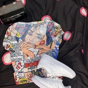 White Comic Design Bodysuit